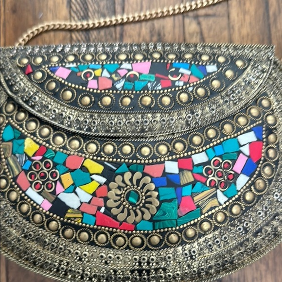 Ramla Chic Colorful Mosaic Tile Clutch or shoulder metal bag strap included - Picture 6 of 16